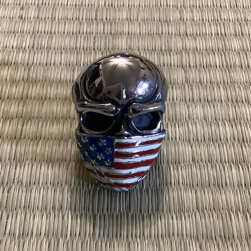 Skull Ring Stars and Stripes Biker Gothic Stainless Steel Ring